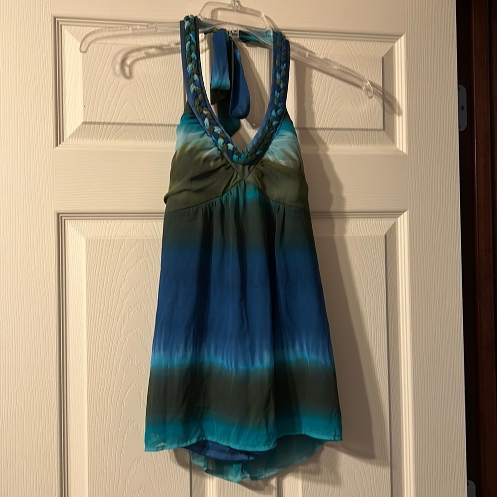 Maurice’s Blue Green Teal Tie Dye Halter Neck Tank Top Small